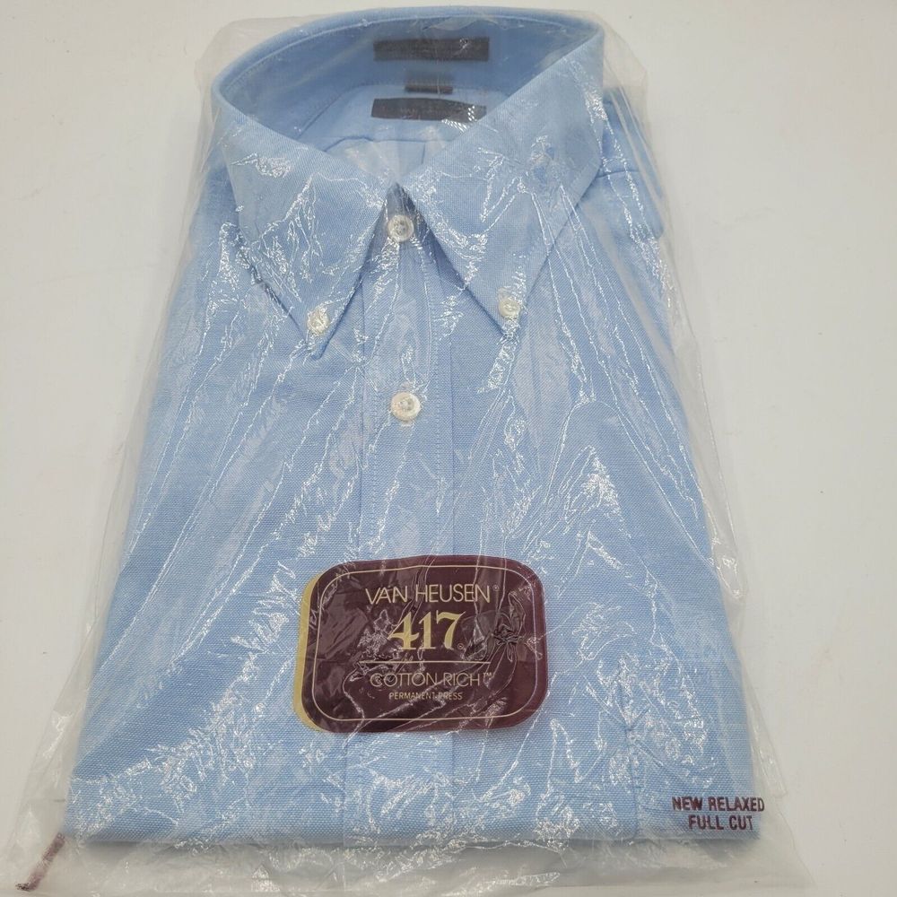 Vintage Blue Van Heusen 417‎ Long Sleeve Shirt New Authentic Shirtwear Med 16.5